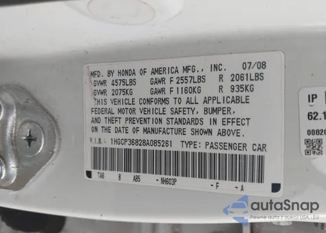 2008 Honda Accord 3.5 Ex-L from USA, damaged, VIN 1HGCP36828A085261